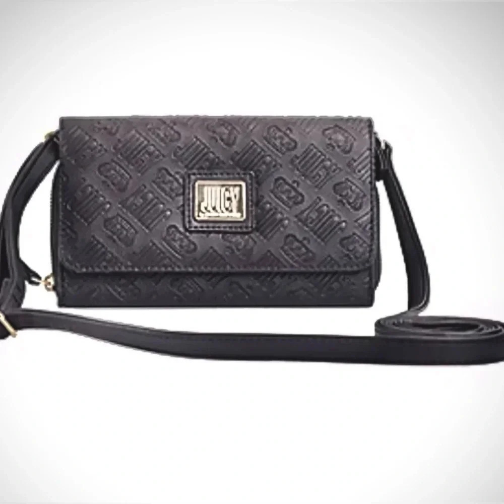 Juicy Couture Wordy Wallet/Crossbody Black Snap/Zipper Closure 12-Slot Card